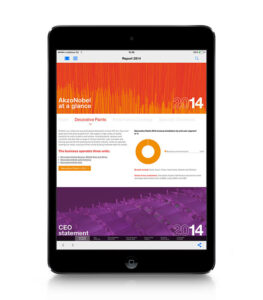 Ipad displaying AkzoNobel online report 2014 at a glance