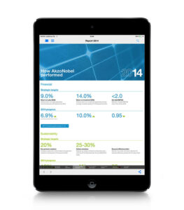 Ipad displaying AkzoNobel online report 2014 Value creation