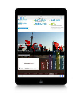 Ipad displaying AkzoNobel online report 2014 Human Cities